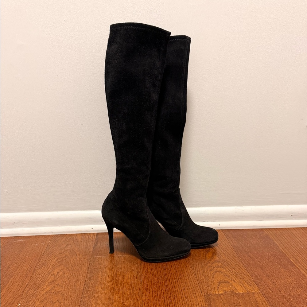 Stuart Weitzman Black Suede Heeled Boots